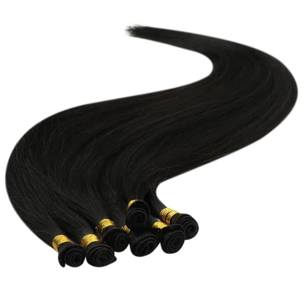 Hand Tied Weft Human Hair Extensions Virgin Brazilian Straight Hair_voghion.com