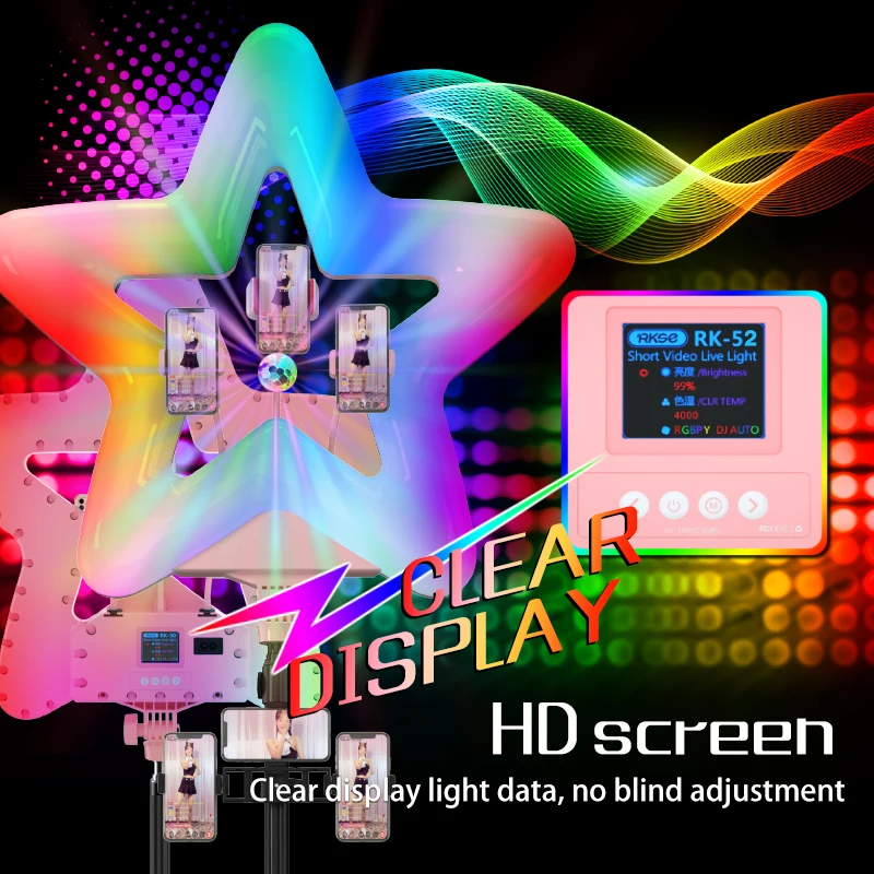 RK52 星型RGBリングライト LED撮影照明 TikTokスマホスタンド 自撮り
