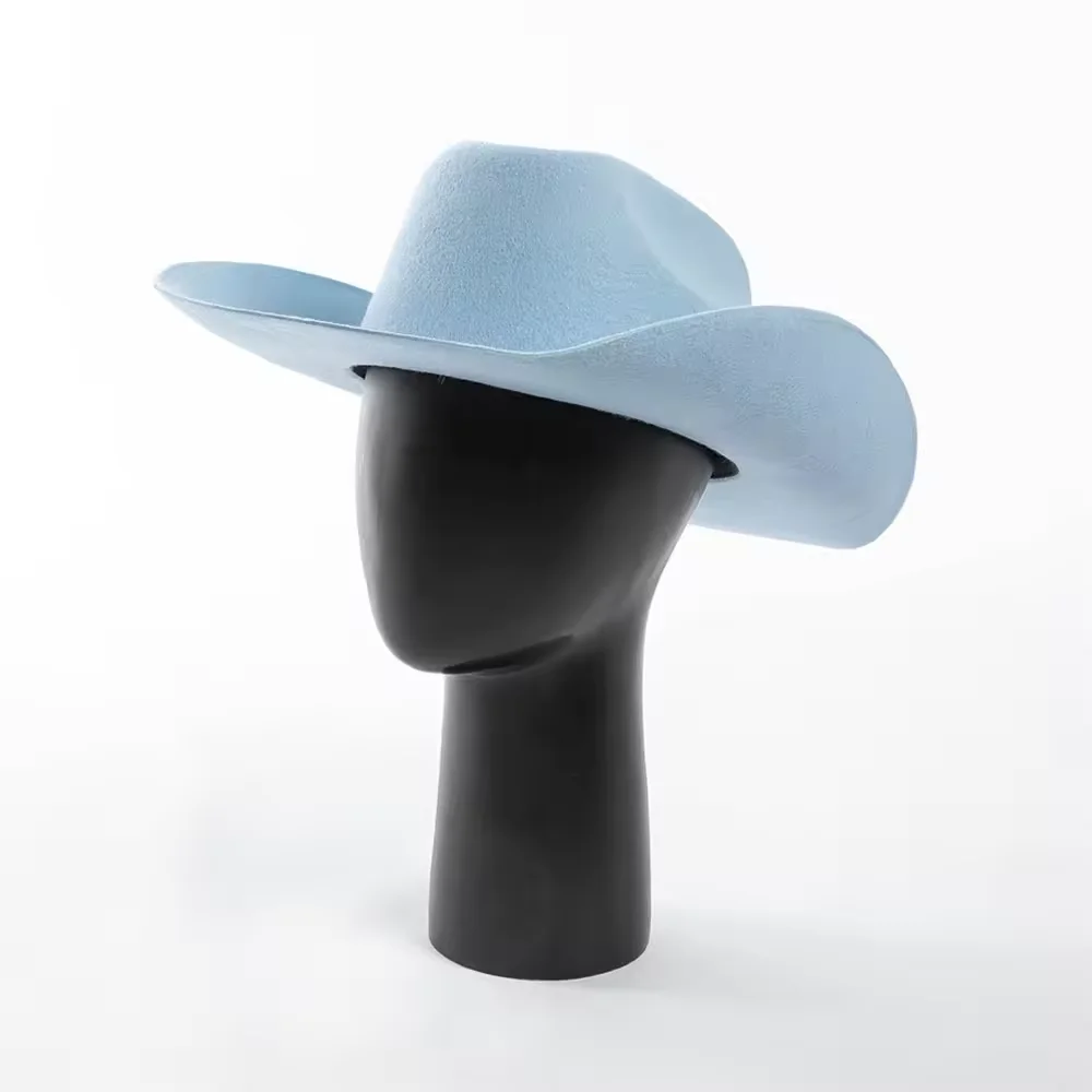 Cappello Fedora In Feltro Di Lana Per Uomo E Donna, Tesa Larga Con Fiocco E Piuma, Regolabile, Blu, Taglia Unica 58-60 Cm