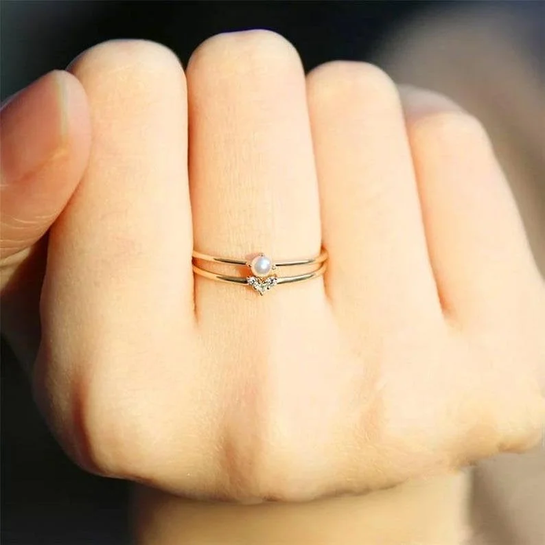 Minimalist Pearl Ring Simple 14K Gold Plating Graduation Dainty Stacking Ring