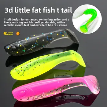 3D Small Fat Fish Root Fishing Two-color Luya Soft Bait T-tail Inverted Lead Hook Soft Worm Fishing Bait for Freshwater Fish 12 – Soft Lure – view 2