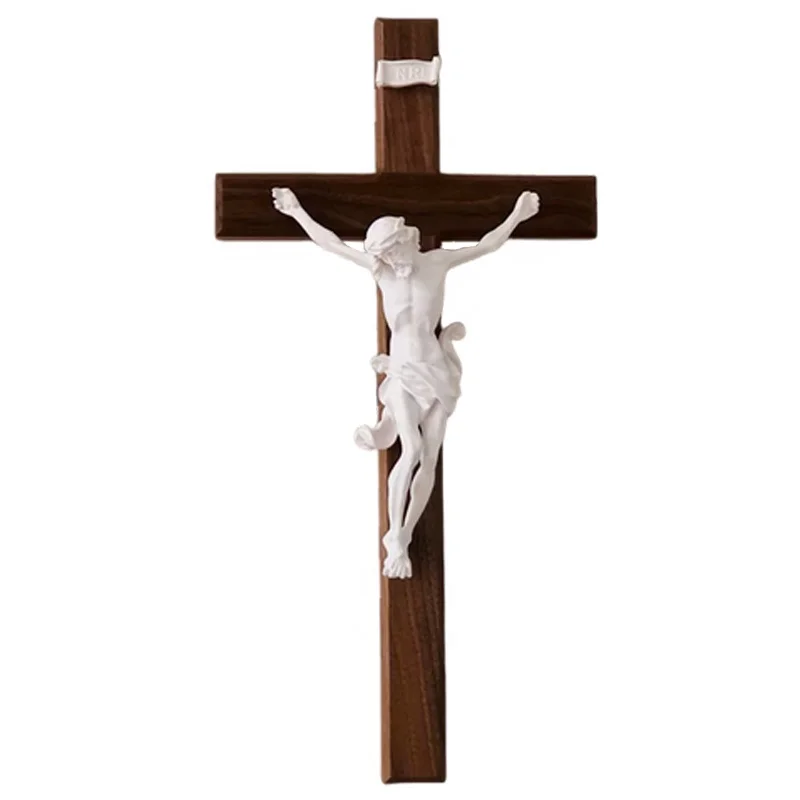 Großhandelsartikel – individuelle Harz-Wandfigur als Dekoration, Oster-Geschenk; Holzkreuz aus Polyharz mit Jesus-Korpus für Ostern
