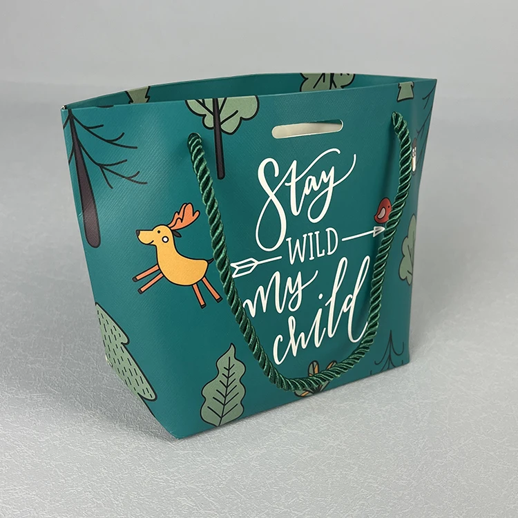 Green Small Gift Sacks | Lipack Customised Recyclable Wax Coated Paper Small Gift Bag Laminated Coated Cardboard Paper Bag With Logo