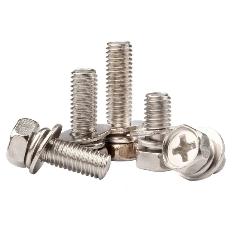 Indented Phillips Hex Head Machine Screws With Flat And Spring Washers