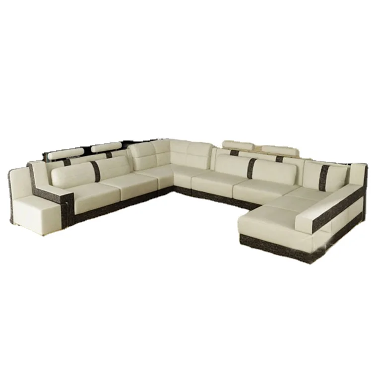 Modern 8-Seater U-Shape Genuine Leather Sofa Set 8-Seater Furniture Couch with Sponge Filling