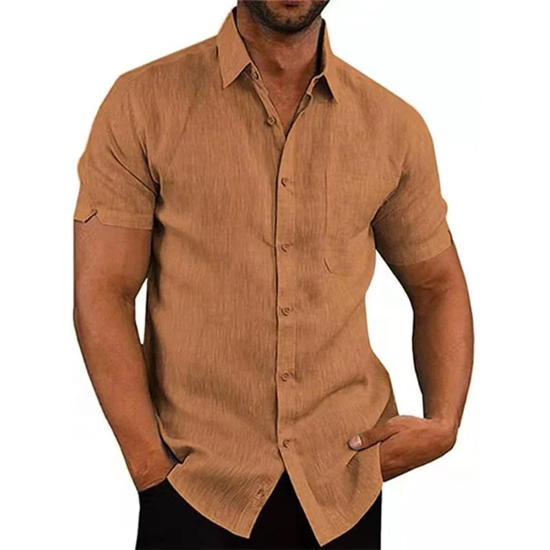 Men's Cuban Guayabera Shirt - Linen Cotton Blend Short Sleeve Summer Casual