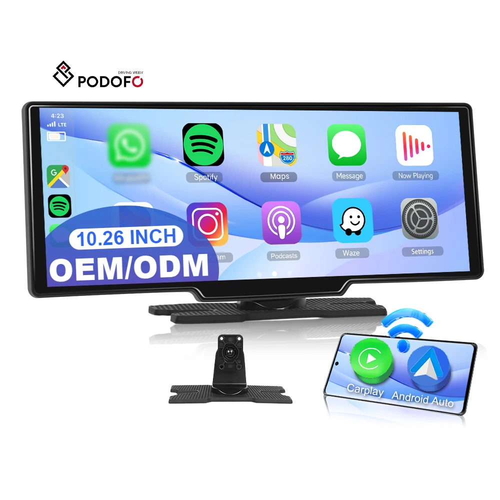Podofo 10.26'' Portable Car Radio Autoradio Wireless Carplay Screen Android Auto FM Transmission/Airplay/Mirror Cast/Bluetooth Auto Electronics