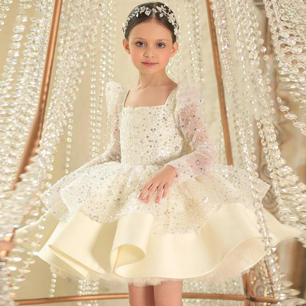 white gown for girls party dresses shiny kids wedding dresses flower girls