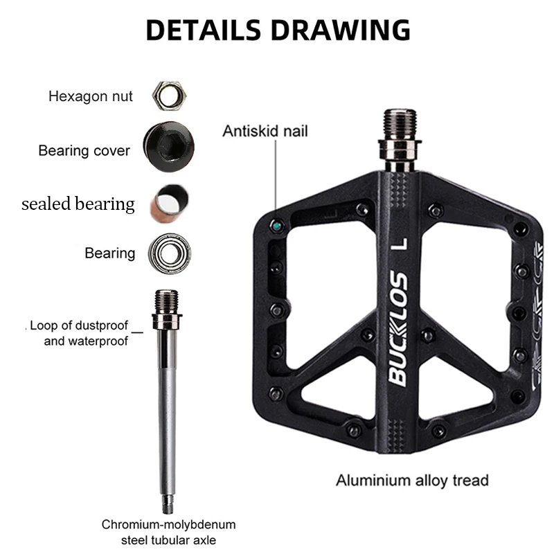 Нескользящие велосипедные педали BUCKLOS для горного велосипеда с подшипником DU 9/16 дюйма Легкие нейлоновые складные