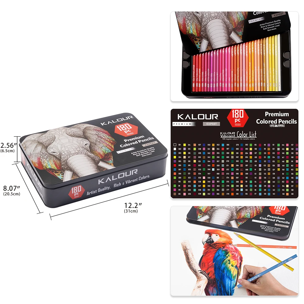Colored Pencils with Metal Box 180 Unique Coloured Pencils