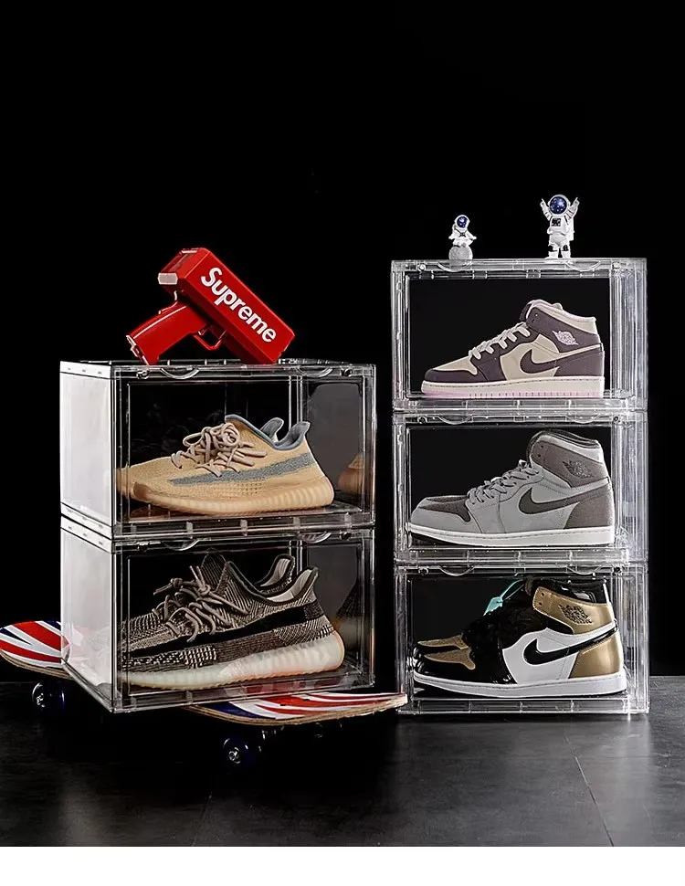 Clear Plastic Rectangular Shoe Storage Box Stackable Foldable Shoe Organizer with Sneaker Crates Containers Bins Holders factory