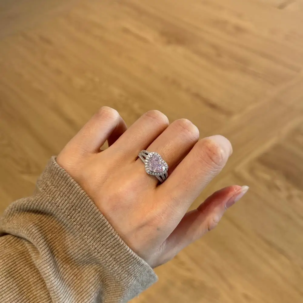 KAKODIY luxury high-end 925 sterling silver engagement women's pink Cubic Zirconia wedding 8A zircon heart-shaped ring detail 8