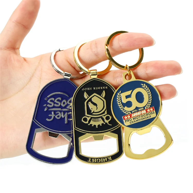 Factory High Quality Custom Zinc Alloy Key Rings Beer Opener Keychain Embossing Soft Enamel Logo