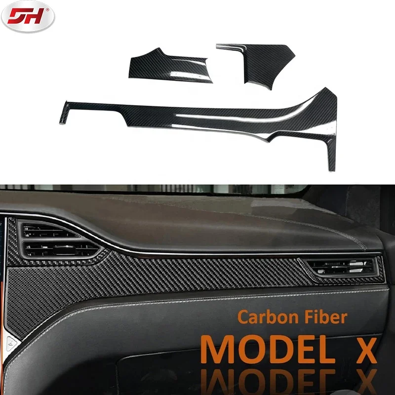 3 pcs Auto dry carbon fiber instrument panel trim replacement for Tesla model X 2018-2022