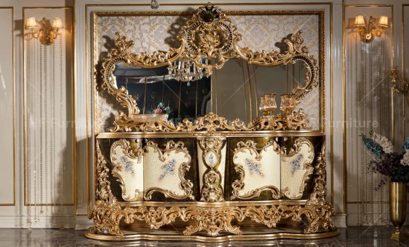 Rococo Design French Royal Luxury Wooden Carvings Glass Wine Cabinet ...