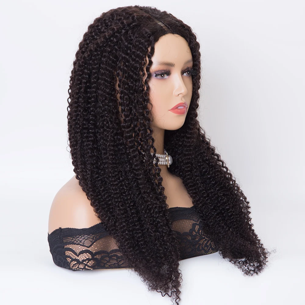 Kinky curly texture 24 inch human hair machine made V part wigs for women