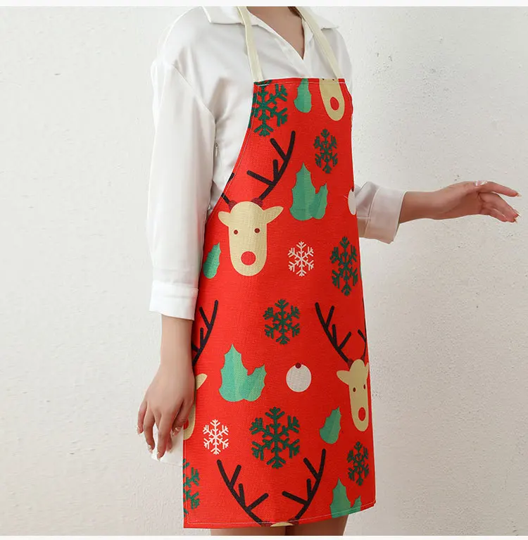 Chinget Adult Christmas Apron Home Kitchen Xmas Cooking Party Aprons Gift Christmas Tree Elk Pattern 