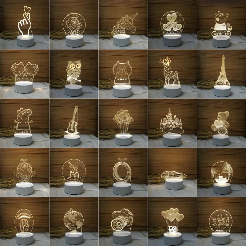 Anime Customized Pattern Bear Lamp 3D Illusion Holiday Gift Table Lamp Home Decoration LED Lamp Kids 3d Night Light RGB Touch