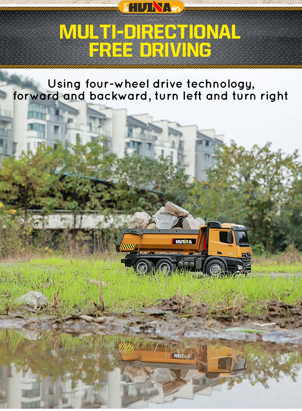 HUINA 1573 1/14 10CH RC Dumping Truck 2.4GHz Toys Remote Control Dump Self-Discharging Engineering Truck LED Light RC Truck Toy