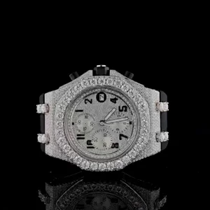 High Quality New Custom Men's Automatic Mechanical Watch Iced Moissanite Diamond Studded Water Resistant Analog Glass Hip Hop