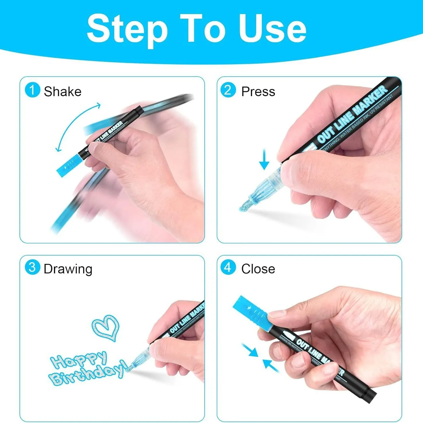 Custom 12 Color Double Line Outline Pen Graffiti Drawing Color Marker Student Hand Pen Marker Flash Highlighter Pen