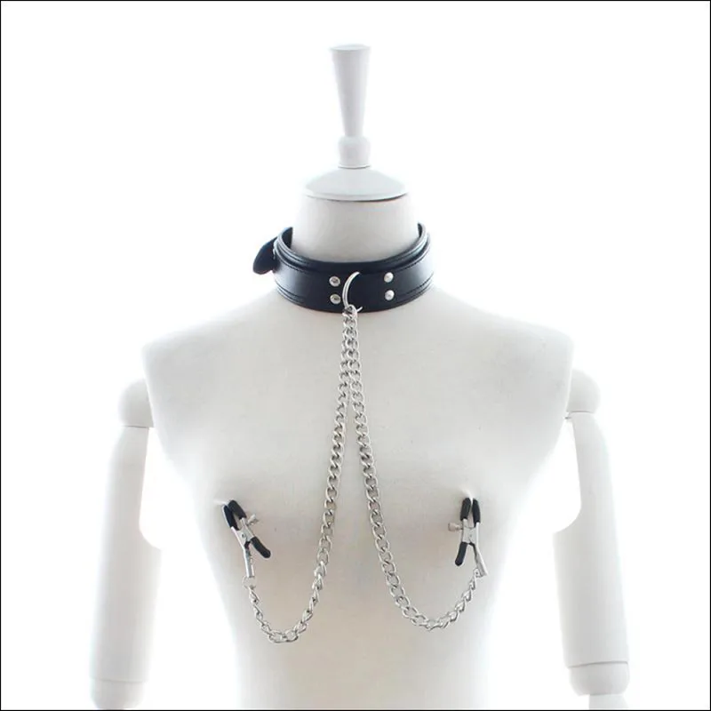 New Leather Choker Collar With Nipple Breast Clamp Clip Chain BDSM Bondage Gear Sex Toys For Women Sex Tools Couples Adult Games