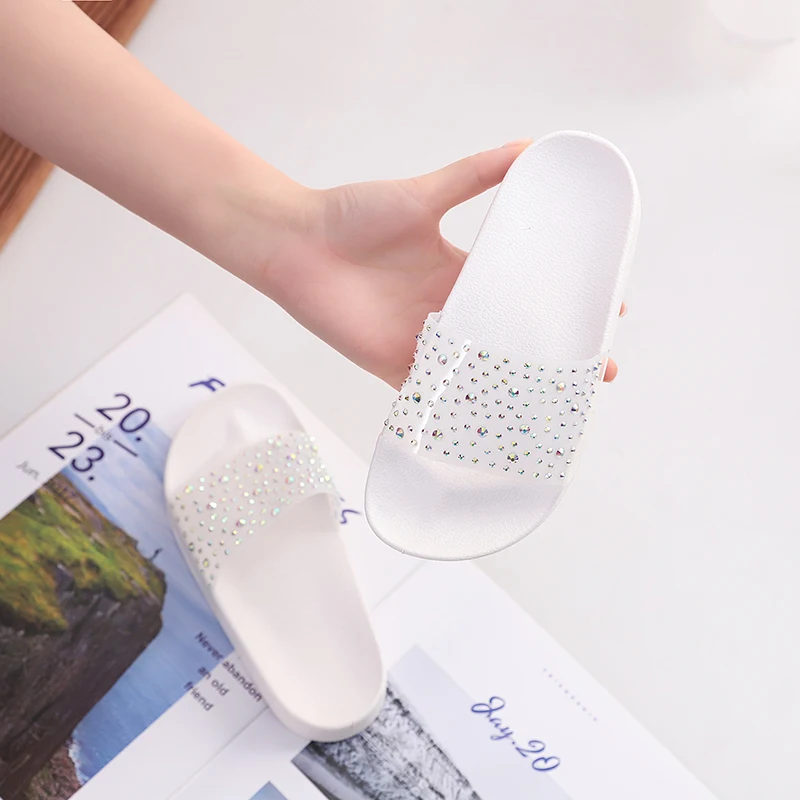 Обувь, оптовая продажа, детские тапочки, летние шлепанцы для девочек с кристаллами и бриллиантами, пляжные сандалии, повседневная обувь из ПВХ