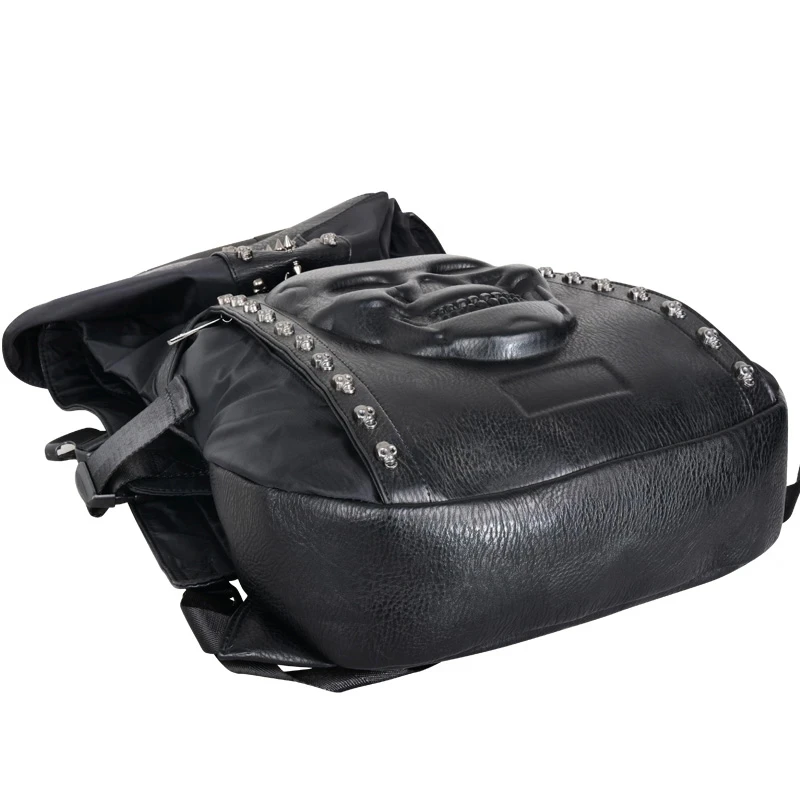 Fashion Skull Leather Backpack with Hood Cap - Trendy Waterproof Softback  Bag for Men, 20-39L Capacity and Anti-Theft Design