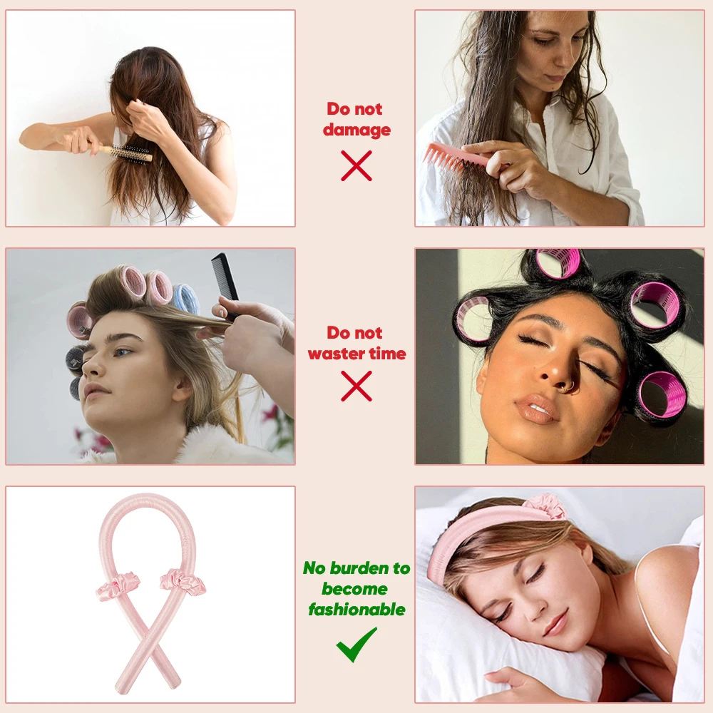 Fascia Per Capelli Con Arricciacapelli Senza Calore Per Capelli Lunghi Bigodini Senza Calore Per Ricci Morbidi Da Dormire Pink 93852024
