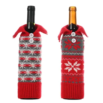 Christmas Red Wine Bottle Covers Bag Knitted Beautiful Snowflake PVC Champagne Bottle Covers Christmas Party Home Decor