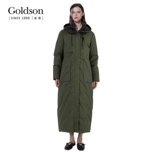 Women's Winter Jacket Russian Quilted Fabric Filling Waterproof Long Puffer Coat Hooded Collar Polyester Lining Pocket