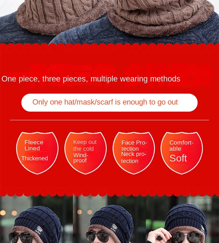 Winter Products 2022 Men Neck Warm Winter Hat With Scarf Set Wool