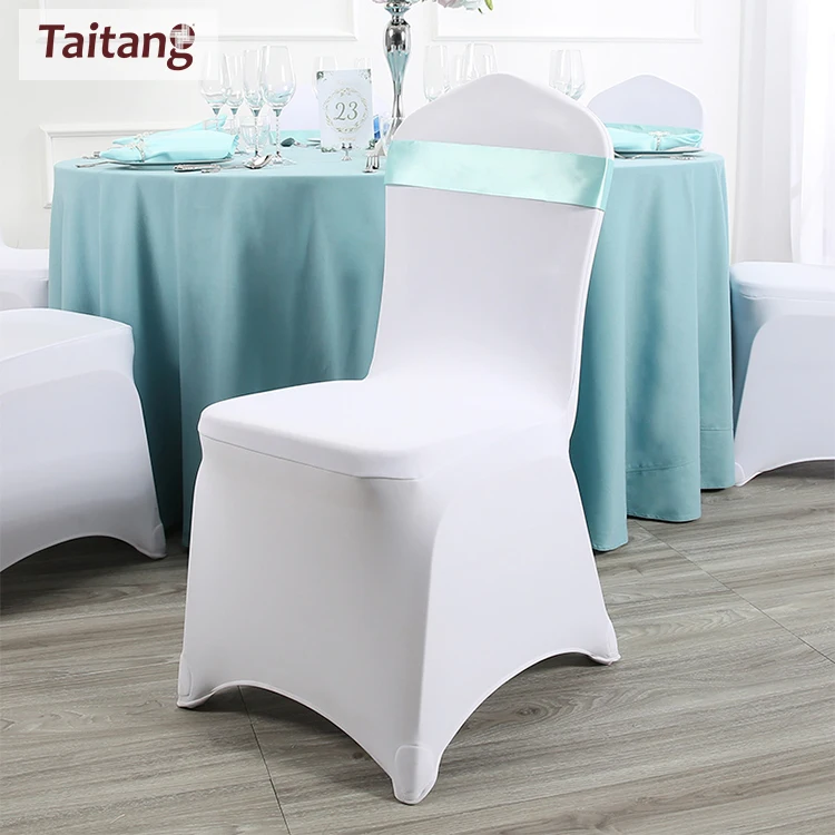 Свадебные однотонные чехлы на стулья из белого спандекса оптом