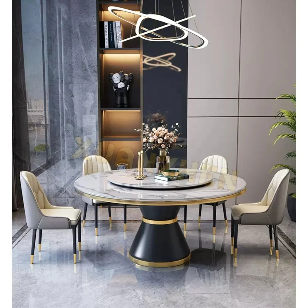 New Modern Design Dining Room Kitchen Furniture Sintered Stone Table Top  Metal Base Round Dining Table Set Marble Dining Tables