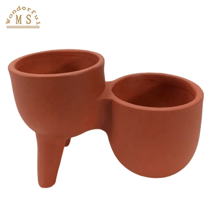 Heavy Ceramic Nordic double combination design flower pot do not leak  and glaze on the inside  Suitable to hold water