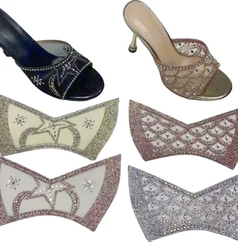 Fairy wind  mesh embroider rhinestone glitter women's upper shoes material wholesale