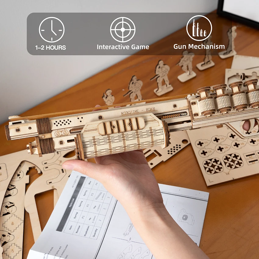 CPC Certificated Robotime Rokr DIY Wooden Rubber Band Gun Toys 3D Puzzles for Adults