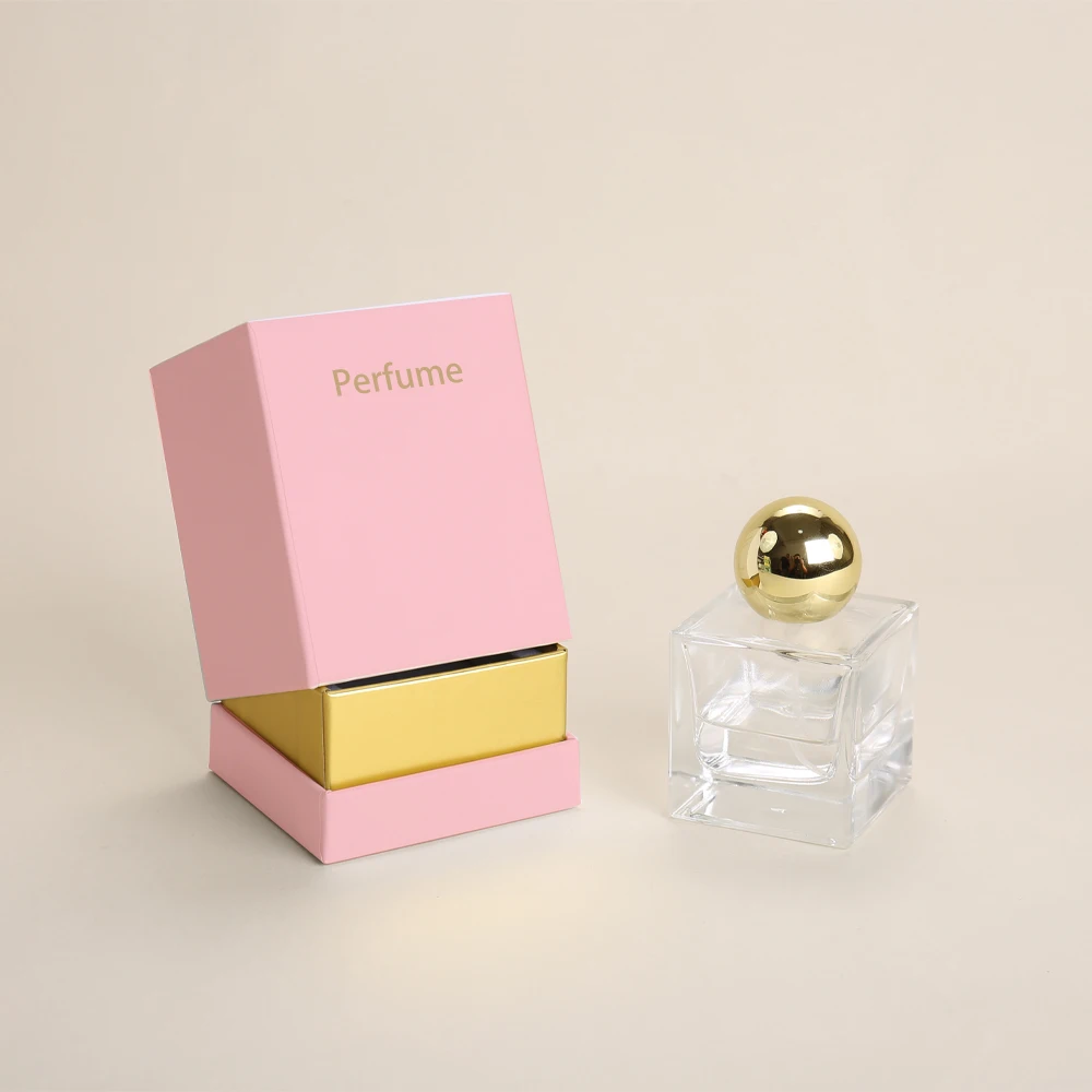 Boîte de parfum rose de luxe personnalisée, boîte rigide en carton avec impression du logo et base/couvercle pour le conditionnement des flacons de parfum