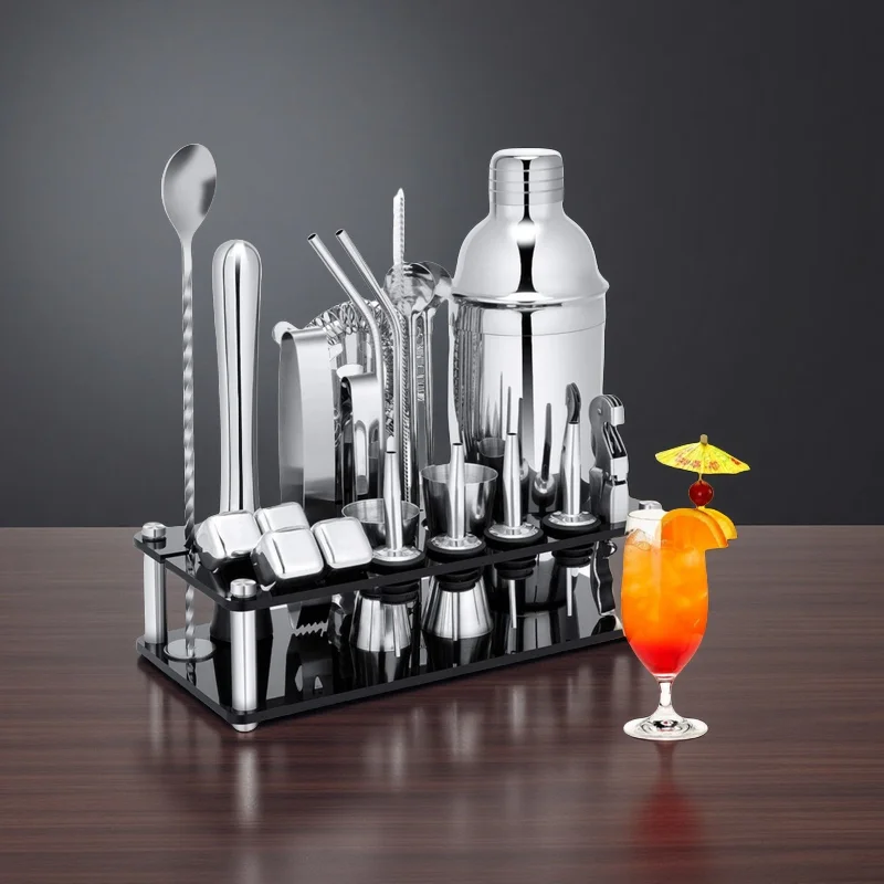 Stainless Steel Classic Eco-Friendly Stocked Cocktail Shaker Bartender Kit with Customized Bar Tools for Mixology