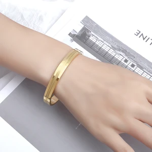 Women's Custom Wholesale Fine Gold Plated Stainless Steel Jewelry Round Wedding Engagement Trendy Classic Accessories Bangles