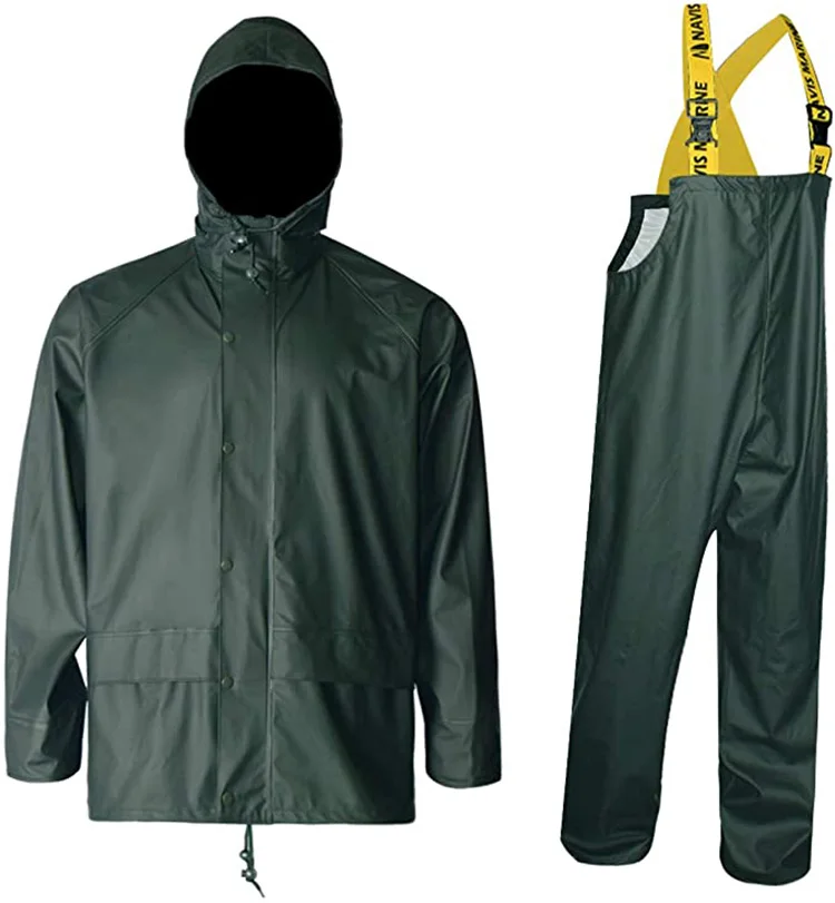 custom marine fishery aquaculture PU PVC waterproof coat jacket with bib pants fishing rain suit foul weather gear Alibaba