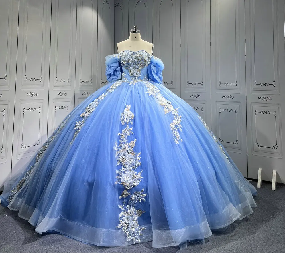 light blue dresses for 15 Sky Blue Ball Gown 15 Year Old Quinceanera Dresses With Bow Lace Appliques  Sweet