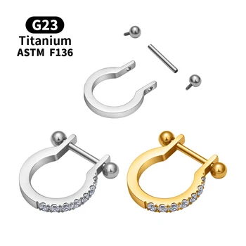 Fashion ASTM F136 G23 Titanium Septum Hoop Horseshoe Clicker Nose Ring Earring with CZ for Daith Helix Tragus  Piercing Jewelry