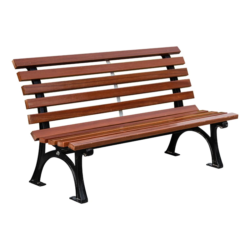 Modern Chinese Merbau Wooden Bench with Metal Backrest Outdoor Garden Park Bench for School Mall Villa Patio for Parks Exteriors