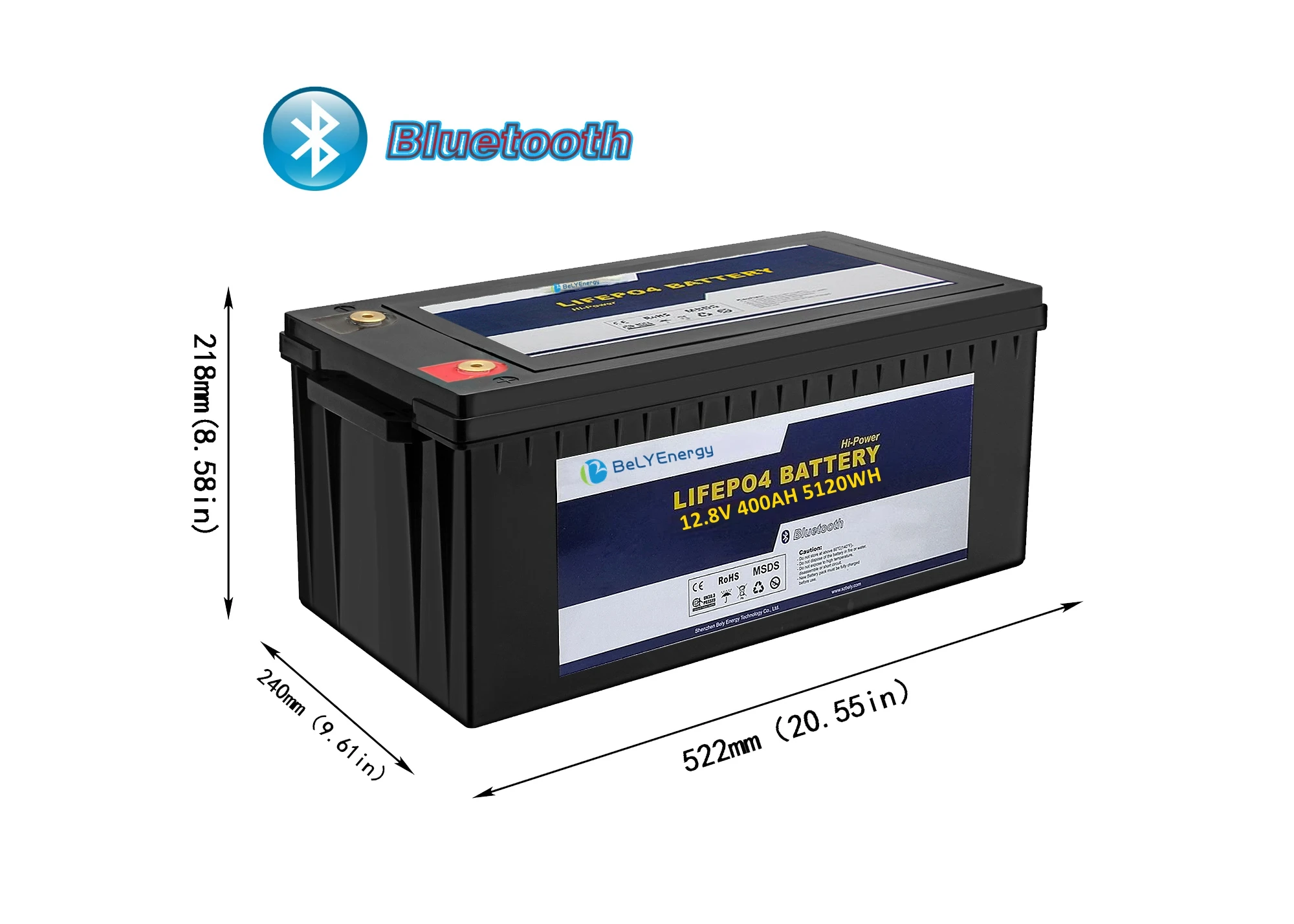 6000 Cycles Bely Battery with Bluetooth and Self Heating 12V 400Ah Solar System