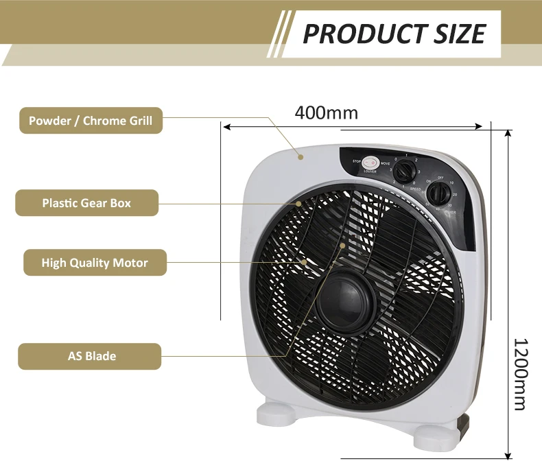 12 Inch Electric Quiet Desk Cool Box Fans Africa 66*12mm Copper Motor