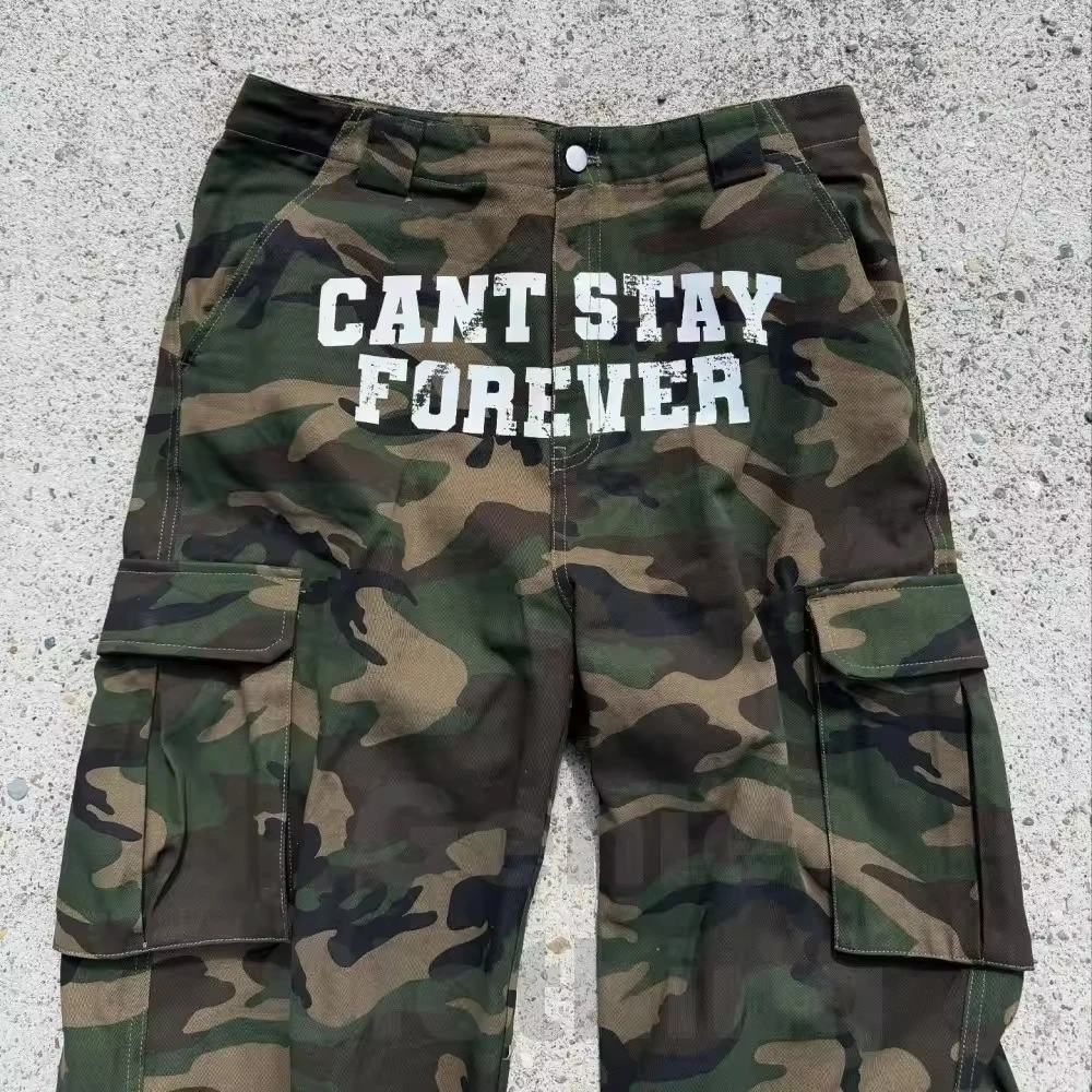 Custom Full Dtg Camo Print Cargo Pants Canvas 6 Pocket Cargo Pants Men Wide Straight Leg Oversized Baggy Vintage Washed Trousers gallery 2
