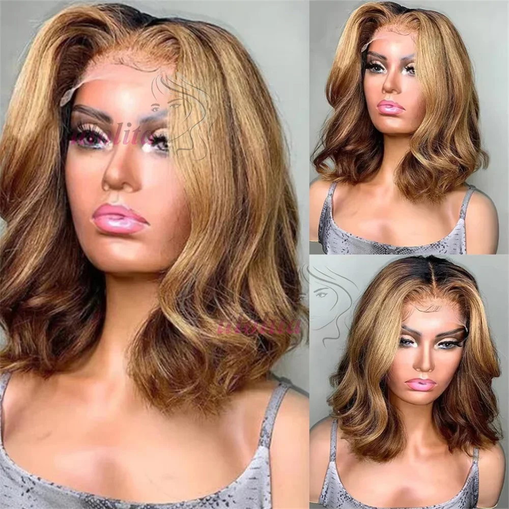 Highlight Body Wave Short Bob Perücke 4/27 Farbe Brasilianisch 100 % Echthaar_voghion.com