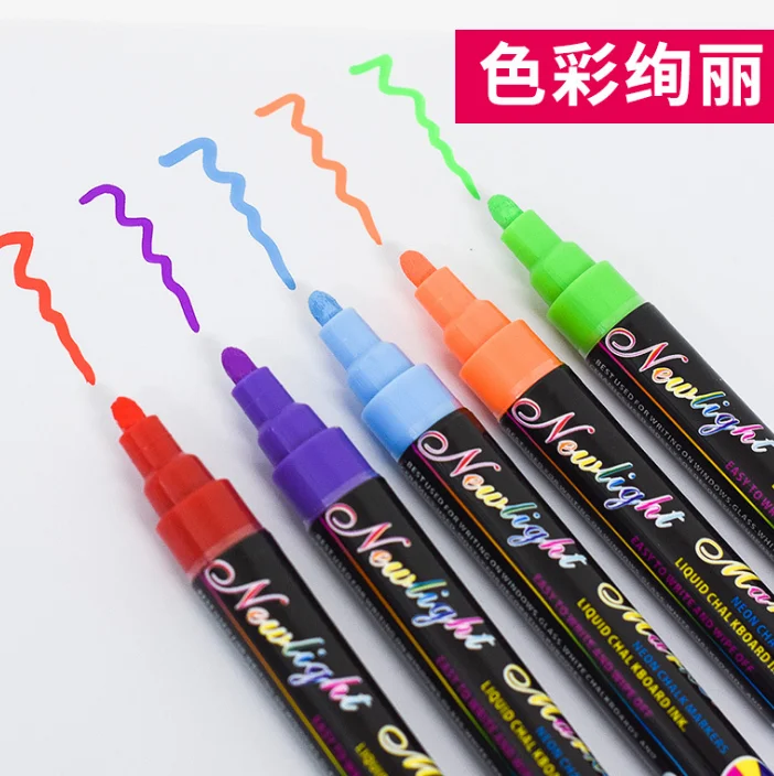 Легкая сухая маркерная ручка с жидким мелом для окон 5 мм, Меловые маркеры с цилиндрическим наконечником, светодиодный флуоресцентный маркер для краски