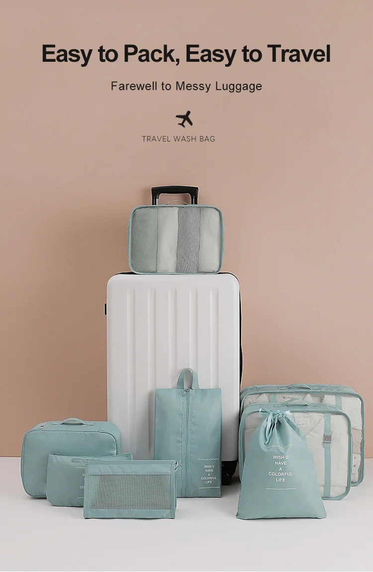 Custom Lightweight Polyester Waterproof Luggage Packing Cubes Travel